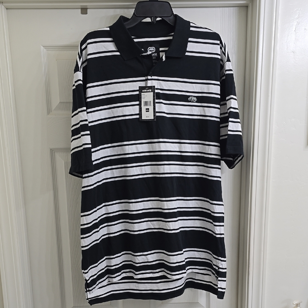 ECKO UNLTD Black and White Polo Shirt with Bold Stripes